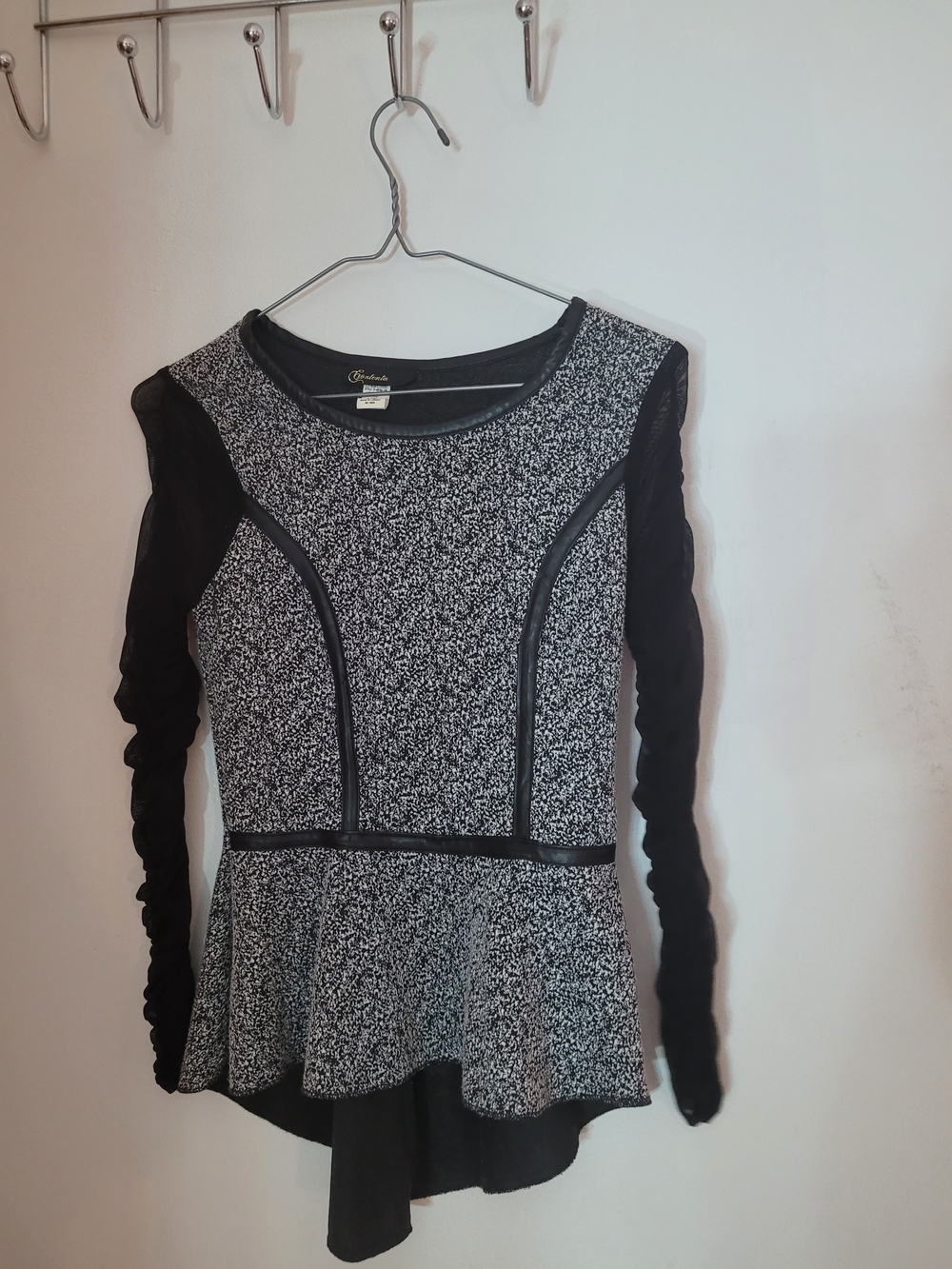 Black & White Peplum Long Sleeve Top